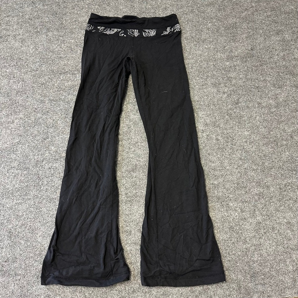 Lululemon Pants Womens Size 4 Black Flare Yoga Patterned Waistband Athletic